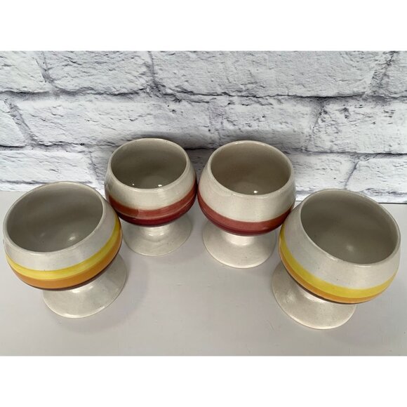 4 MCM Handmade Goblets Handpainted one pair made in Korea Yellow Red Brown - Picture 9 of 10